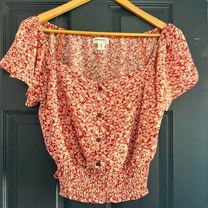 Monteau Burnt Sienna and White Floral Cropped Blouse